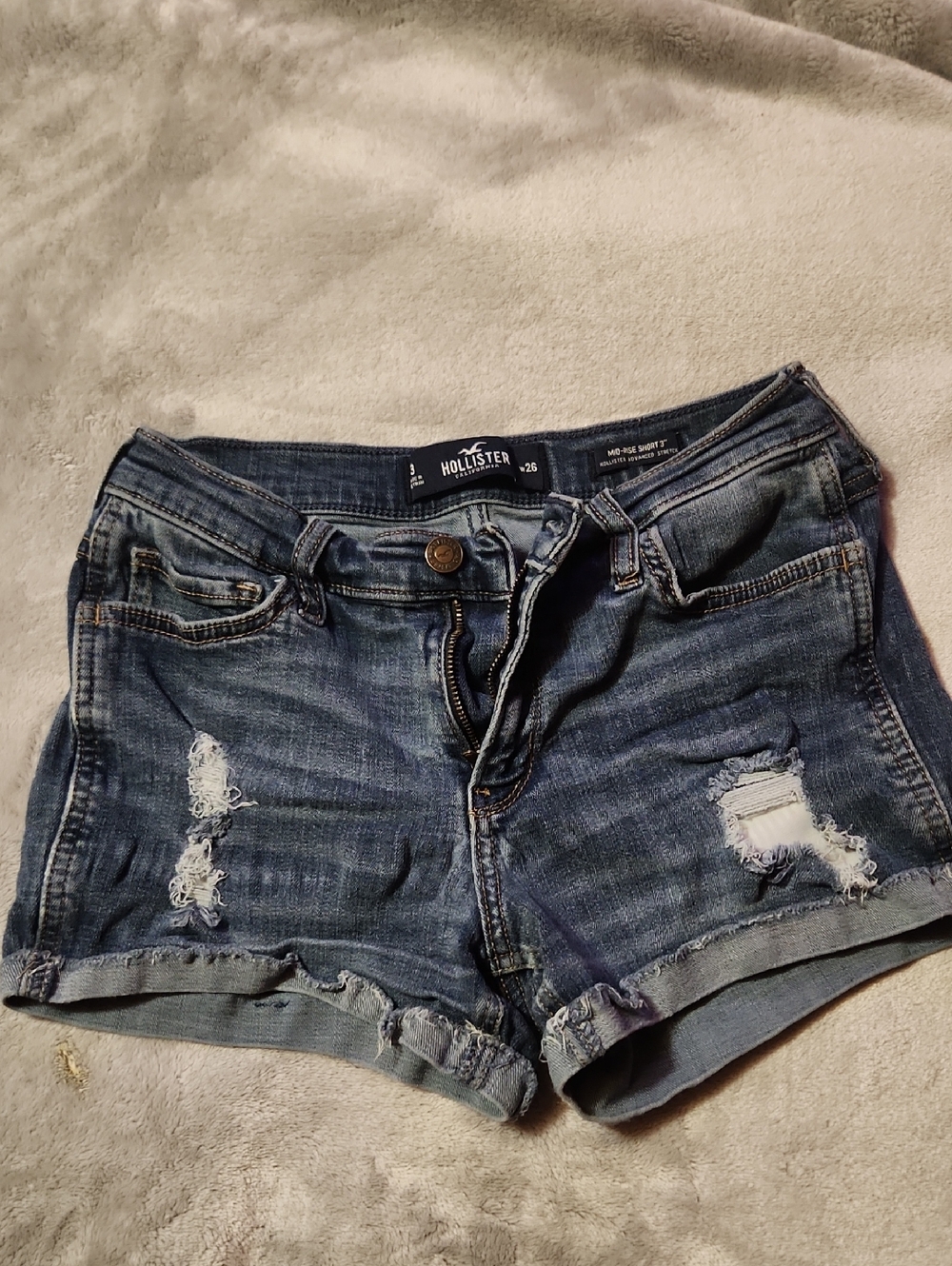 Hollister Distressed Rolled-Hem Denim Shorts - Blue Wash